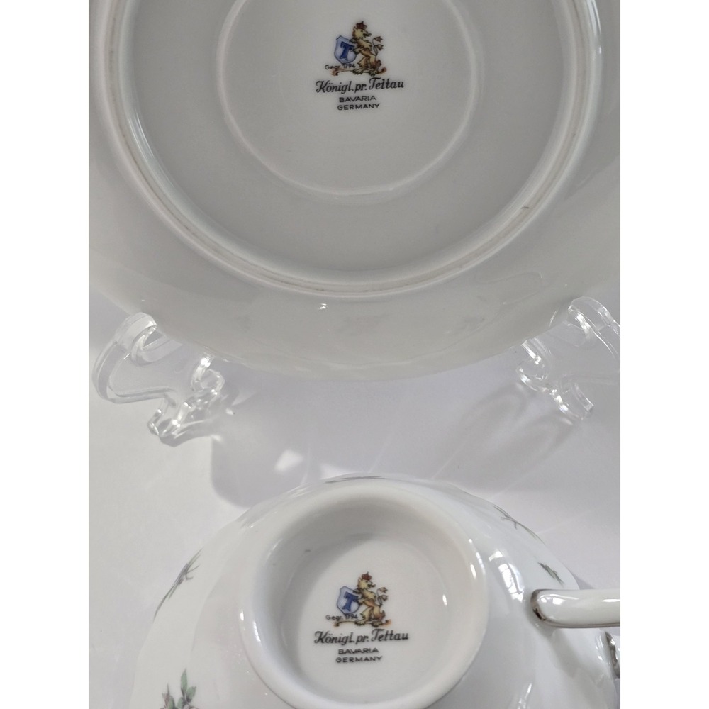 Vintage Royal Tettau Dresden Flowers Platinum Trim Footed Cup & Saucer - Picture 5 of 5